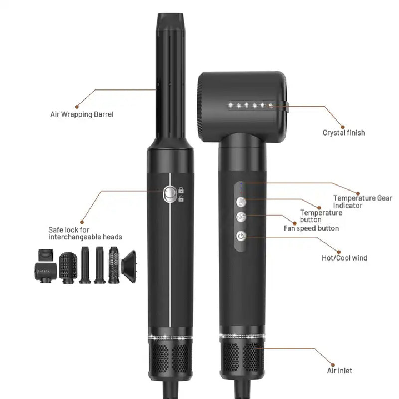 Professional Hair Dryer 7 in 1 Hair Styling Tools Complete Styler Set